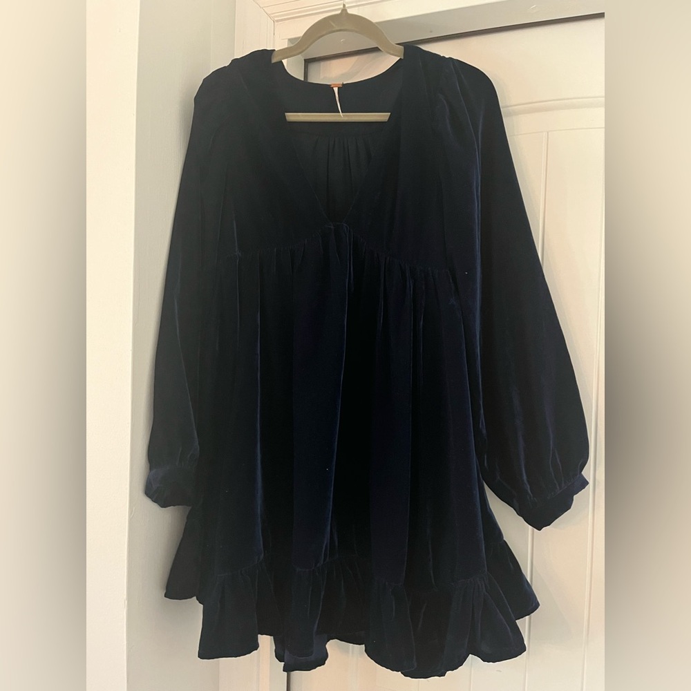 Free People Midnight Blue Velvet Baby Doll Dress